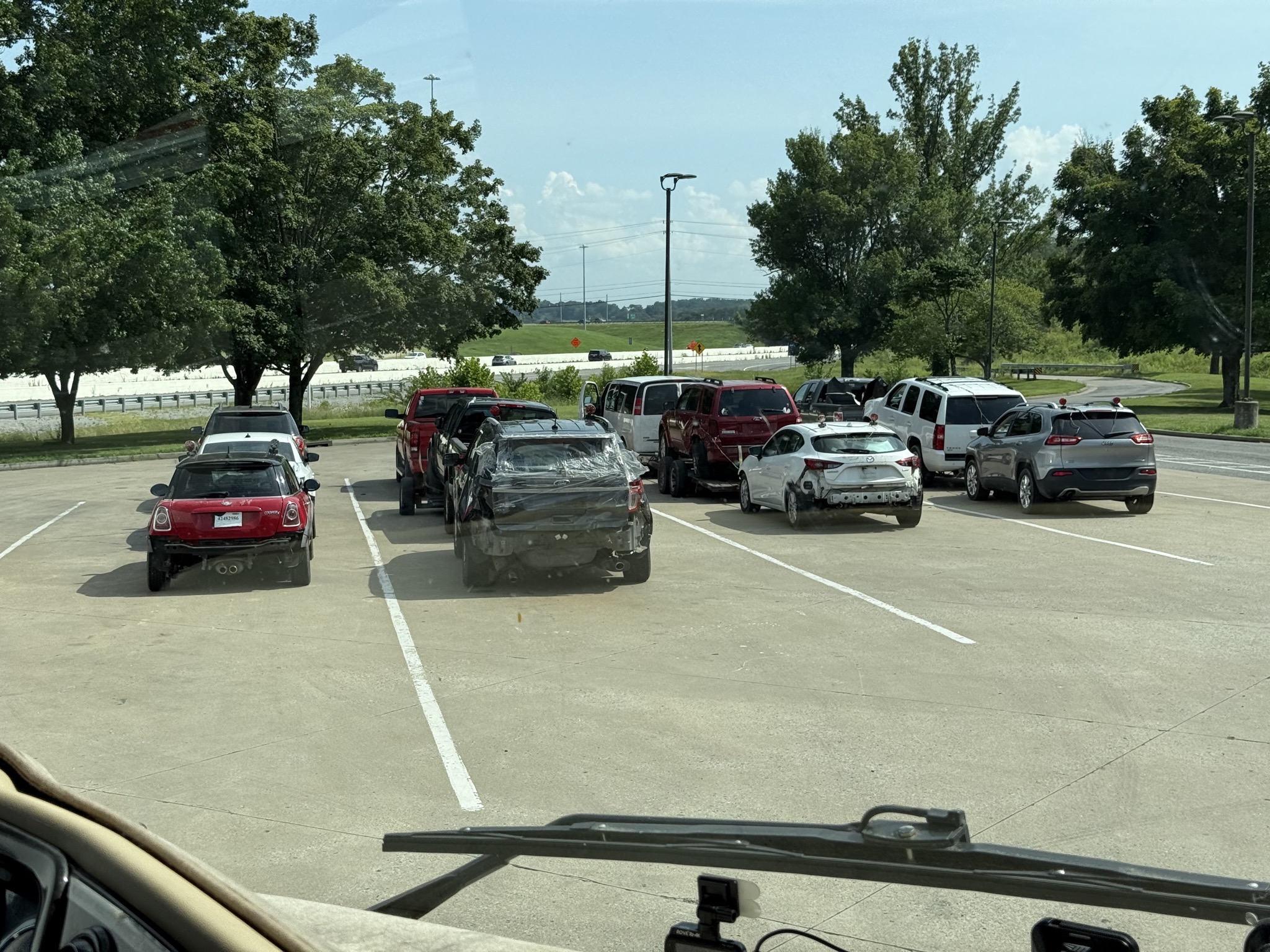 Junk cars being towed
