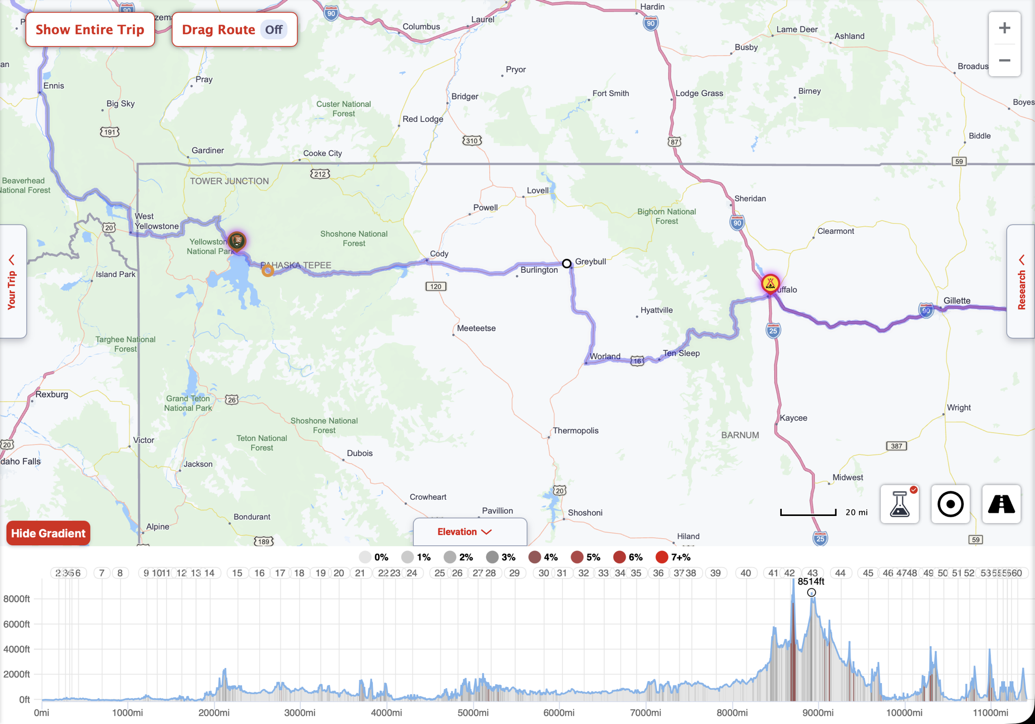 Route with elevations