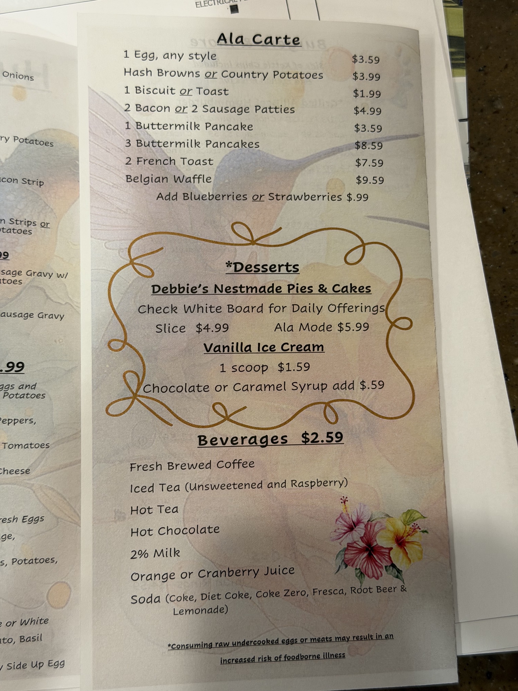 Cafe menu