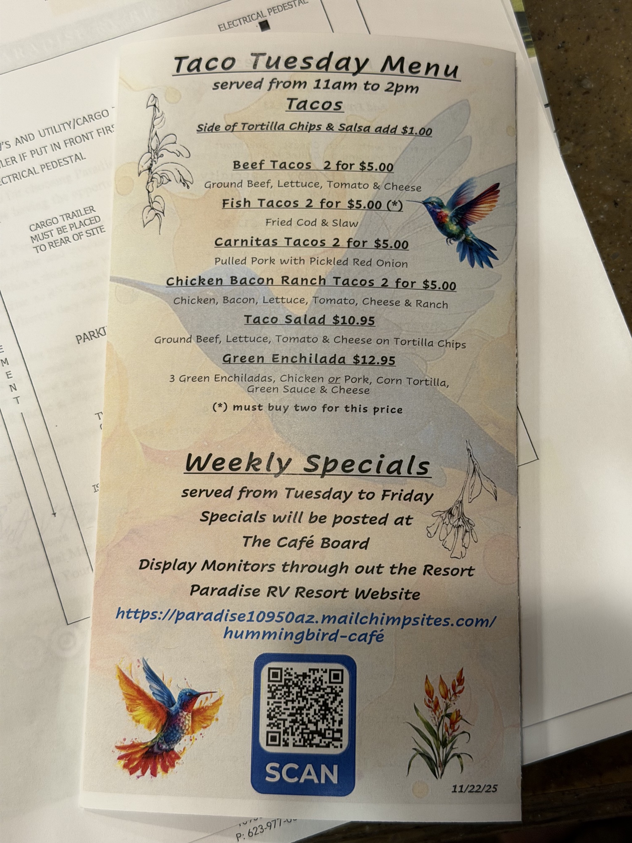 Cafe menu