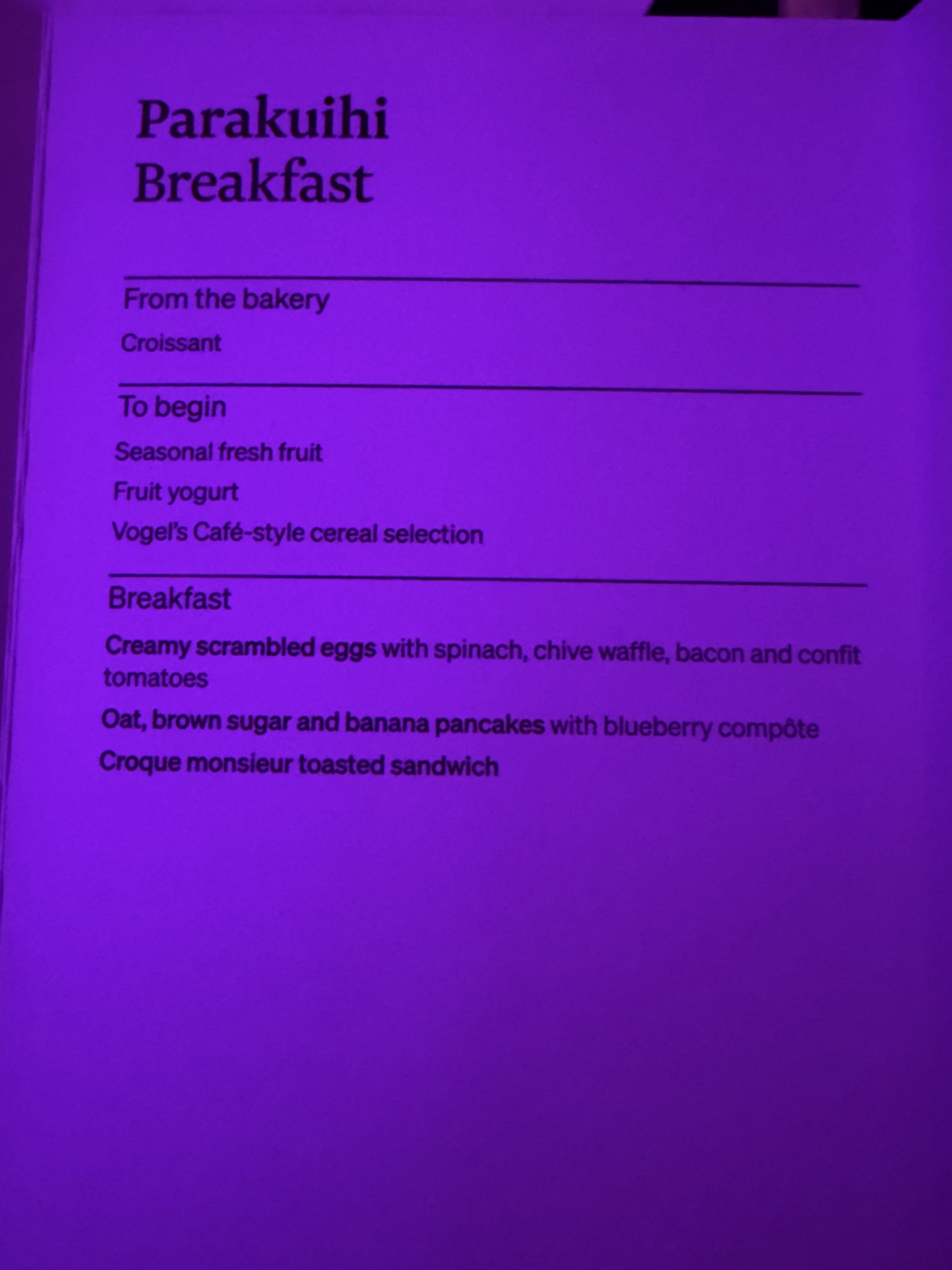 Breakfast menu