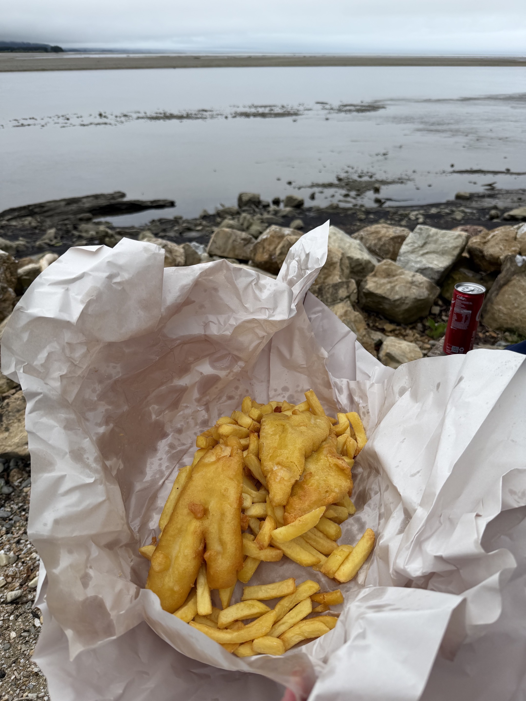 Eating fish and chips at our site