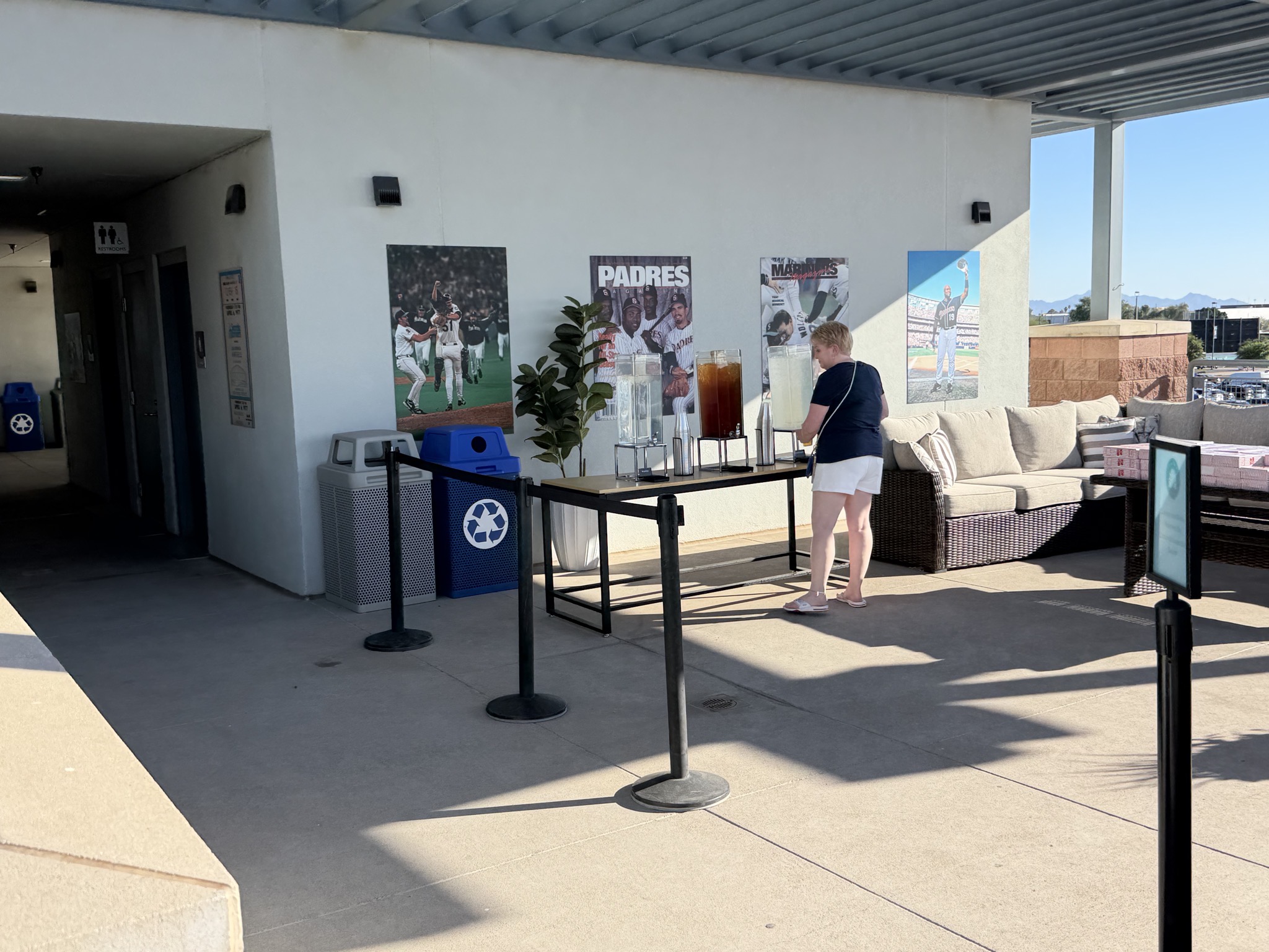 Club area with free beverages and popcorn