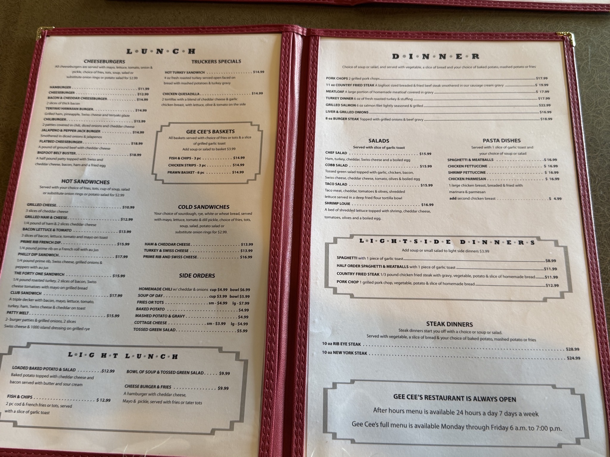 Restaurant menu
