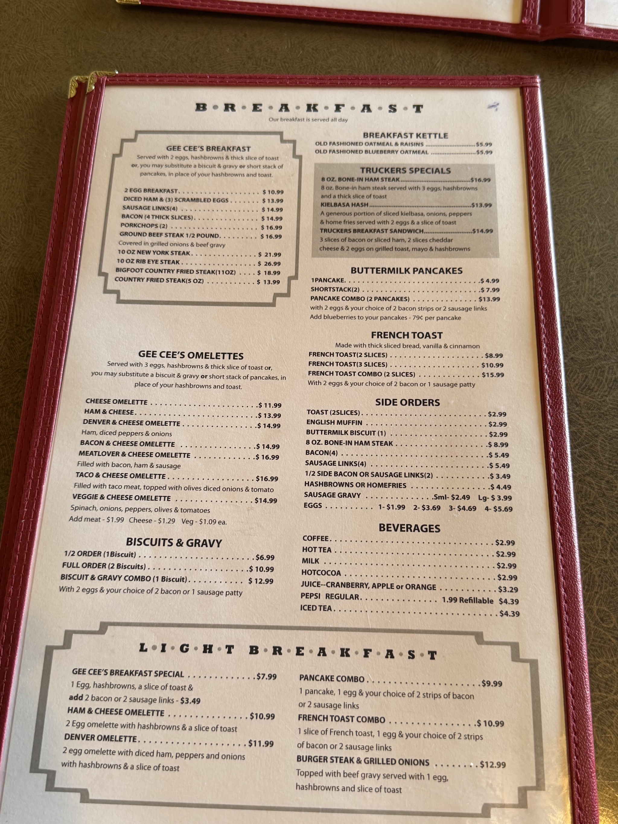 Restaurant menu