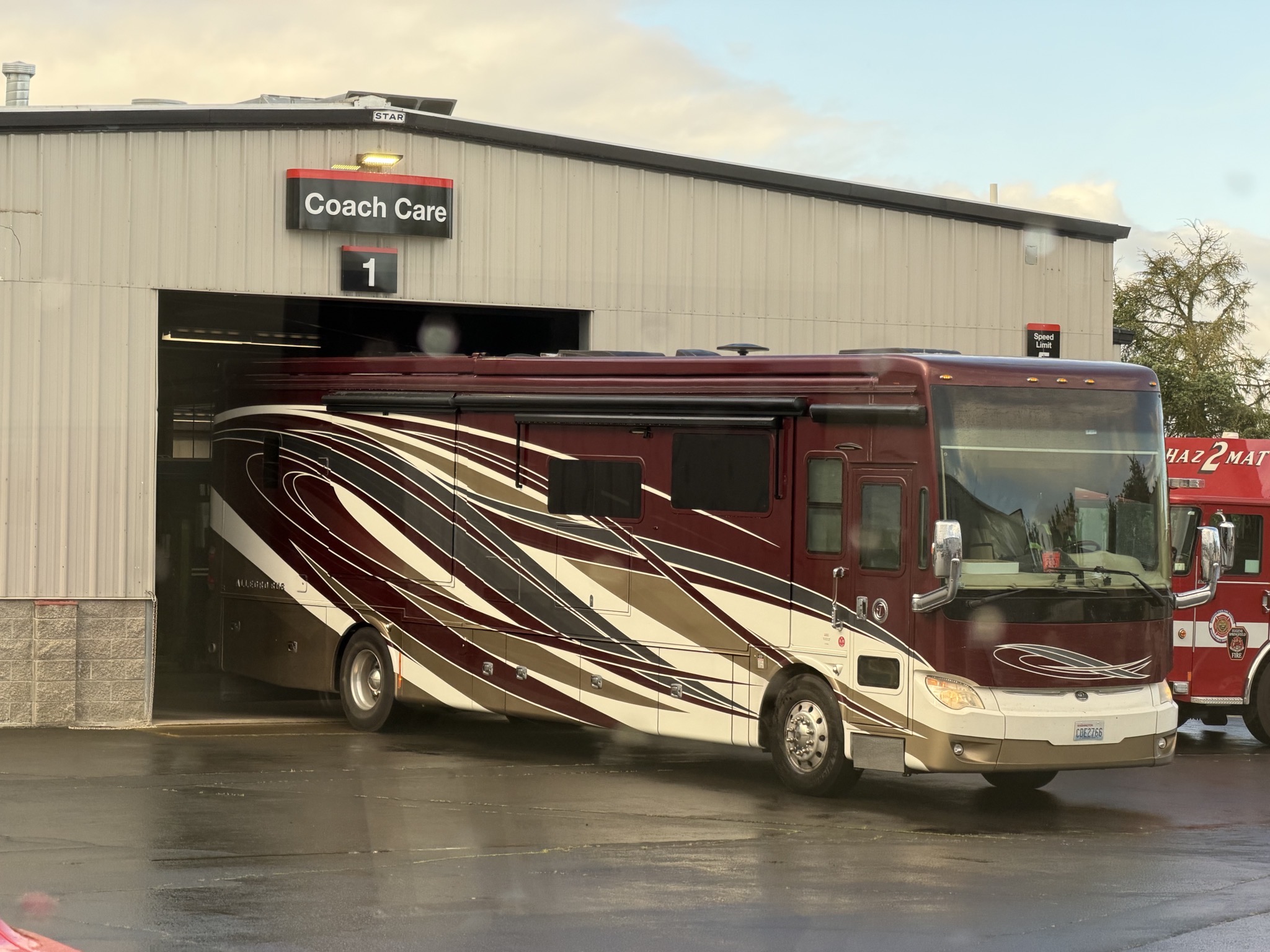 Our coach backing into a Coach Care service bay