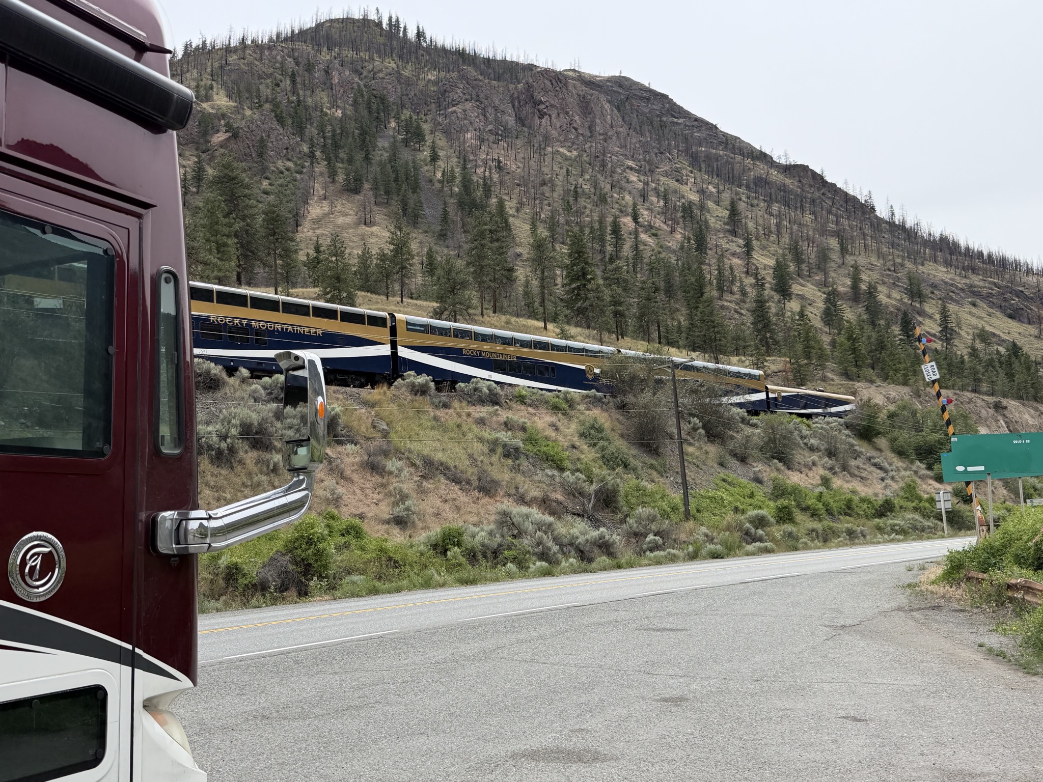 Rocky Mountaineer train at a rest stop